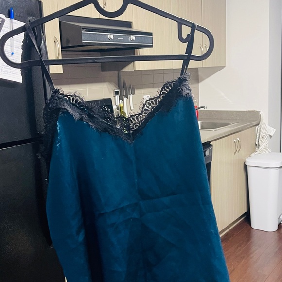 SHEIN Teal Satin Shorts with Black Lace Trim - Picture 2 of 3